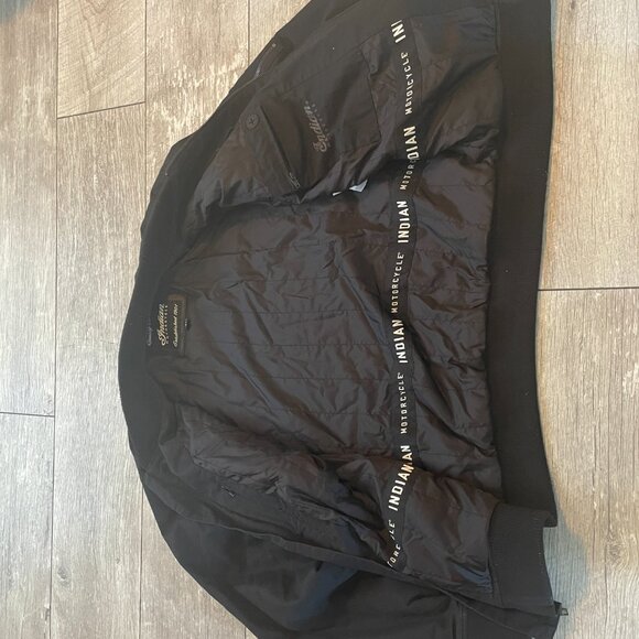 Vintage 90s Indian Motorcycle Coat Jacket Black Medium MA-1 Style - Picture 5 of 10
